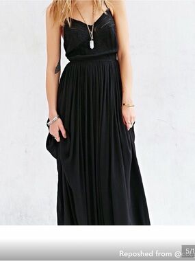 NWOT Kimchi Blue Black Lace Racerback Maxi Dress Size 2 Boho Festival